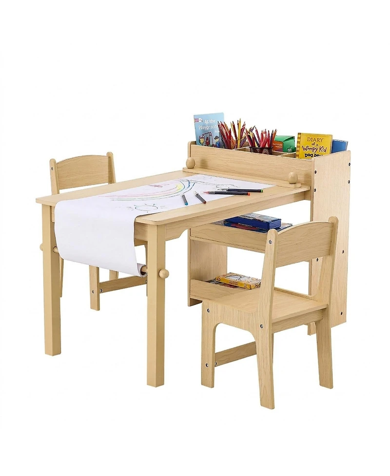 Sugift Kids Art Table and 2 Chairs, 2-in-1 Toddler Craft and Play Activity Table, Wood Set