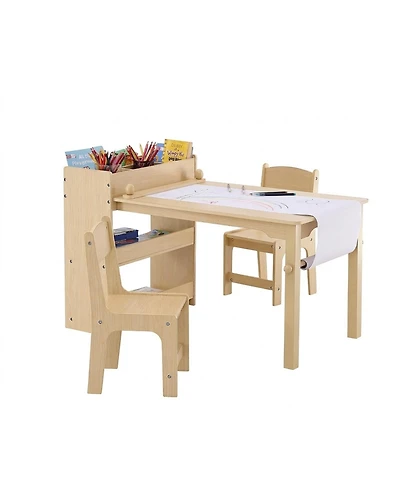 Sugift Kids Art Table and 2 Chairs, 2-in-1 Toddler Craft and Play Activity Table, Wood Set