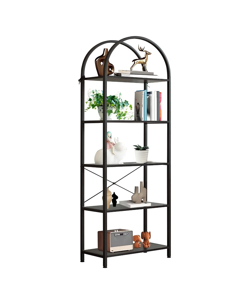 gaomon 5-Tier Modern Arched Bookshelf with Metal Frame, Tall Open Display Storage Rack