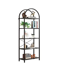 gaomon 5-Tier Modern Arched Bookshelf with Metal Frame, Tall Open Display Storage Rack