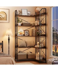 gaomon Industrial L-Shaped Corner Bookshelf, 5-Tier Bookcase Storage Display Shelf