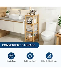 Homfan -Tier Bamboo Shelf Narrow Bathroom with Slatted Shelves Wood Plant Stand Standing Towel Rack Corner
