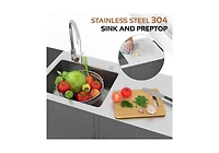 Aecojoy Outdoor Kitchen Sink with Hose Hook up, Stainless Steel Grill Prep Table Kitchen Cabinets Island