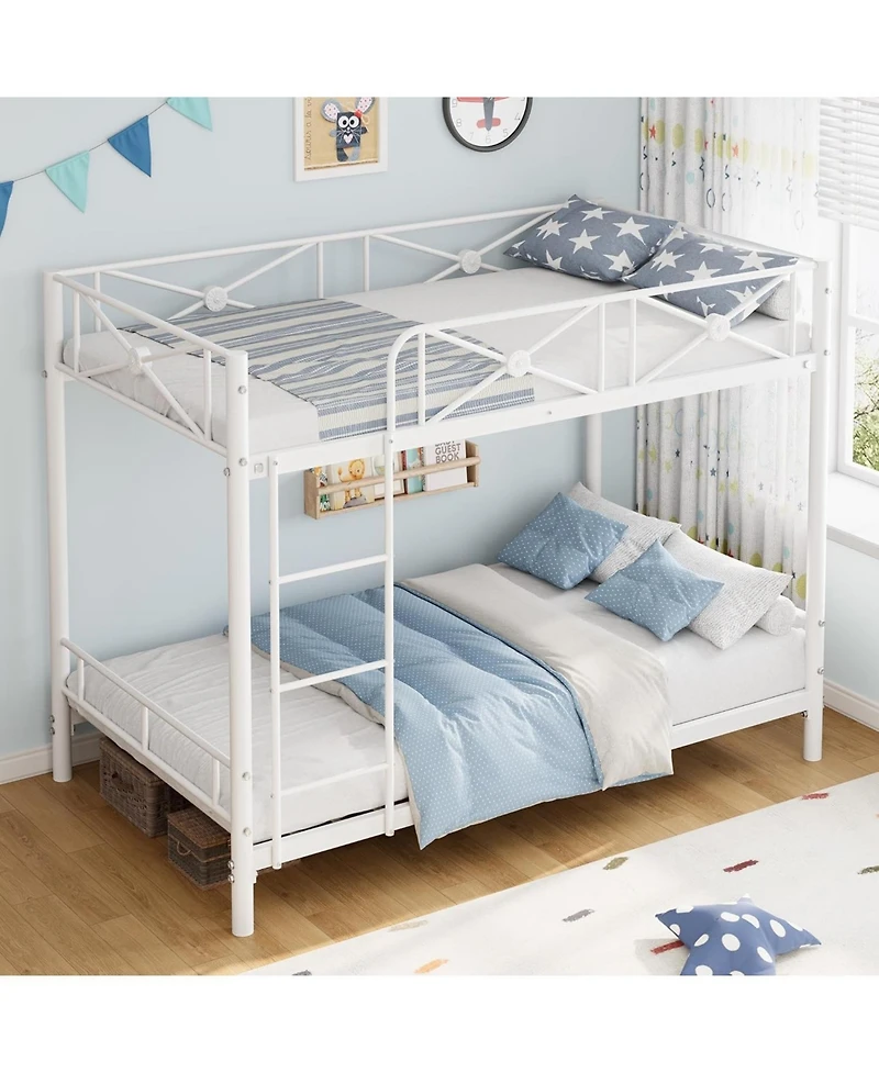 gaomon Industrial Twin over Twin Metal Bunk Bed, Heavy Duty Steel Frame with Safety Guard Rails.