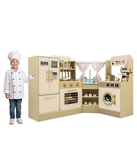 Slickblue Corner Kids Kitchen Playset Toy with Faucet Dishwasher Stove Set