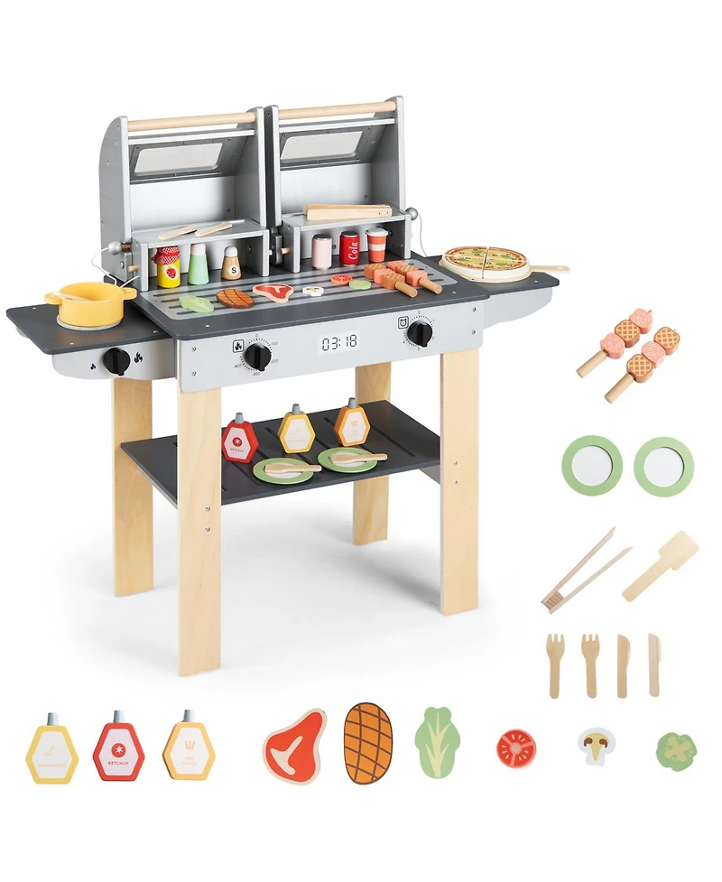 Slickblue Wooden Kids Grill Playset Bbq Toy with Food and Accessories