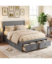 Gymax Full Bed Frame w/Storage Drawers Headboard Wooden Slat Support
