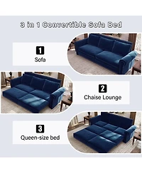 Streamdale Furniture Chesterfield Velvet Pull Out Sofa Bed, Nailhead Trim