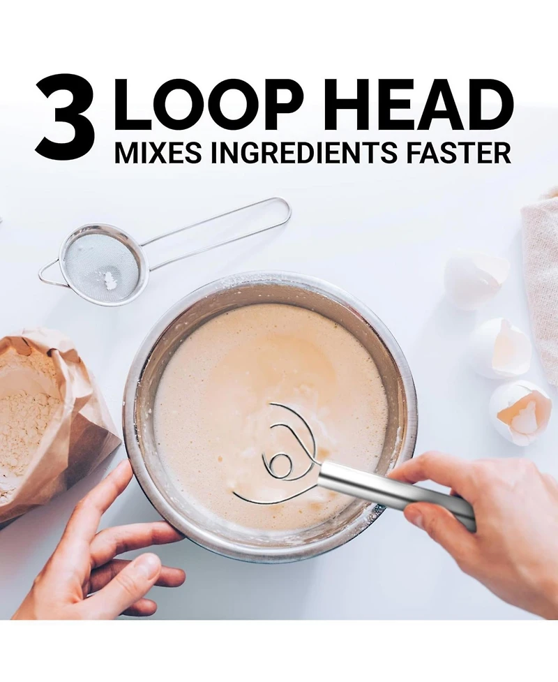 Zulay Kitchen Stainless Steel Danish Whisk for Cooking with Single Eye Dough Hook - 2 Pack