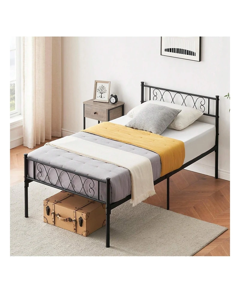 gaomon Metal Bed Frame with Heart Headboard and Footboard, 12.2" Storage Space, Steel Slats Support