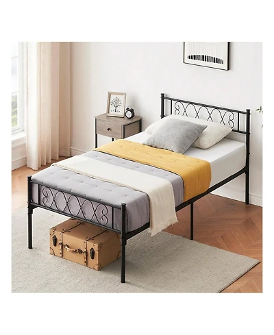 gaomon Metal Bed Frame with Heart Headboard and Footboard, 12.2" Storage Space, Steel Slats Support