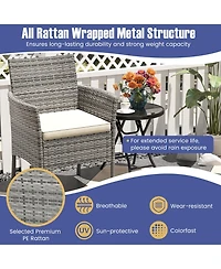 Gymax Outdoor Pe Wicker Chairs Set of 2 Patio Dining Armchairs w/ Padded Cushions