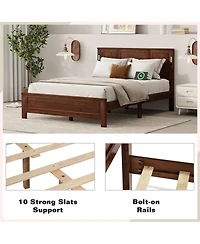 Streamdale Furniture Queen Led Usb Pinewood Bed w/ Tall Headboard