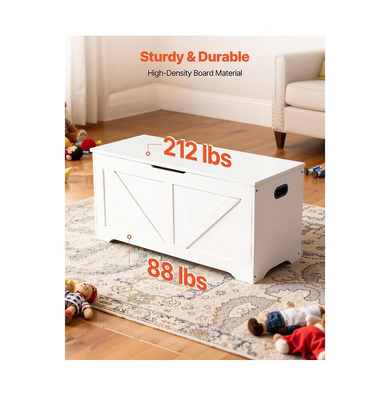 Slickblue Wooden Kids Storage Bench Toy Box with Safety Lid Hinge