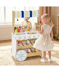 Slickblue Kids 2-in-1 Wooden Ice Cream Cart Grocery Store Playset Shelves