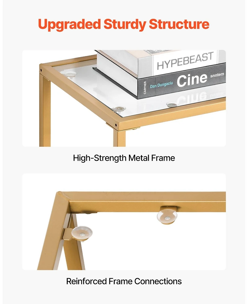 Gouun Tempered Glass 2-Tier Console Table with Metal Frame and Anti-Tip Device