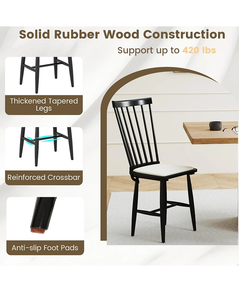 Gouun Farmhouse Windsor Dining Chairs Set of 2 with Removable Seat Cushions