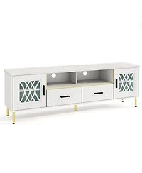 Gouun Faux Marble Top 71-Inch Tv Stand with Glass Doors and Gold Legs