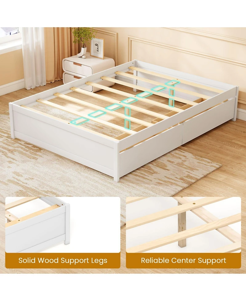 Sugift Full Size Wooden Bed Frame with 2 Rolling Storage Drawers