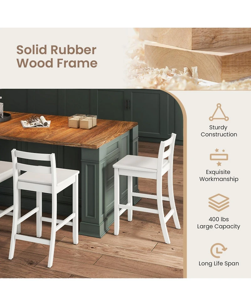 Gouun 24 in Counter Height Bar Stools Set of 2 with Rubberwood Frame