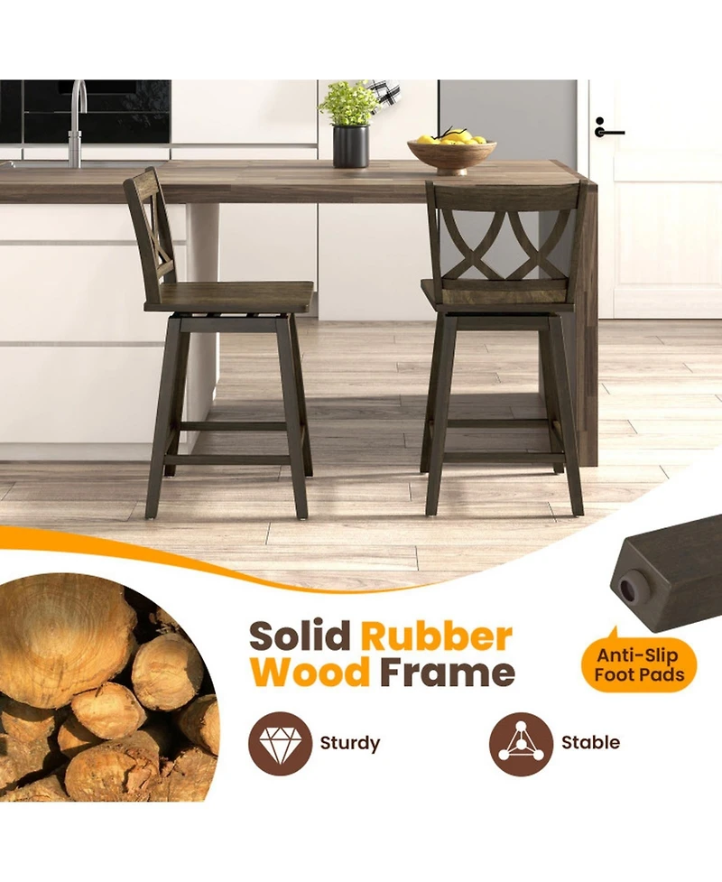 Gouun 24 in Counter Height Bar Stools Set of 2 with Rubberwood Frame