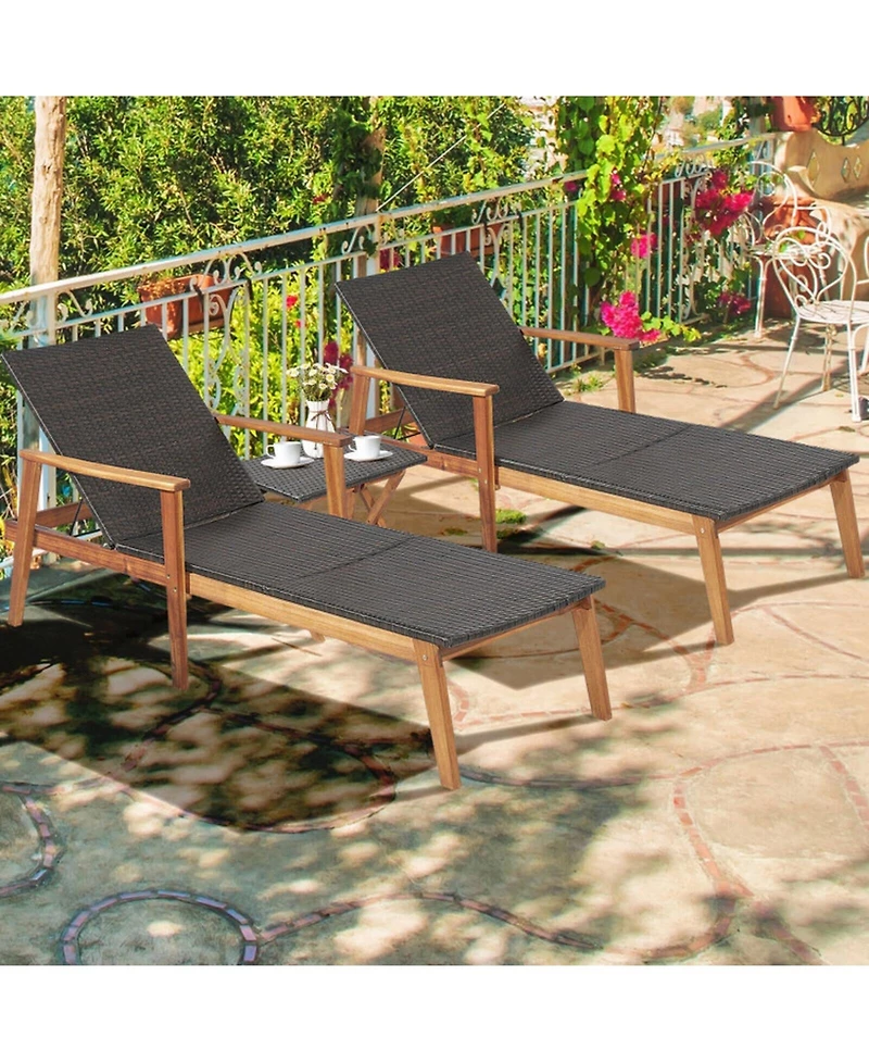 Gouun 79 in. Pe Rattan Chaise Lounge and Foldable Side Table Set