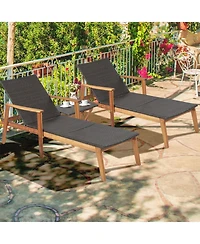 Gouun 79 in. Pe Rattan Chaise Lounge and Foldable Side Table Set