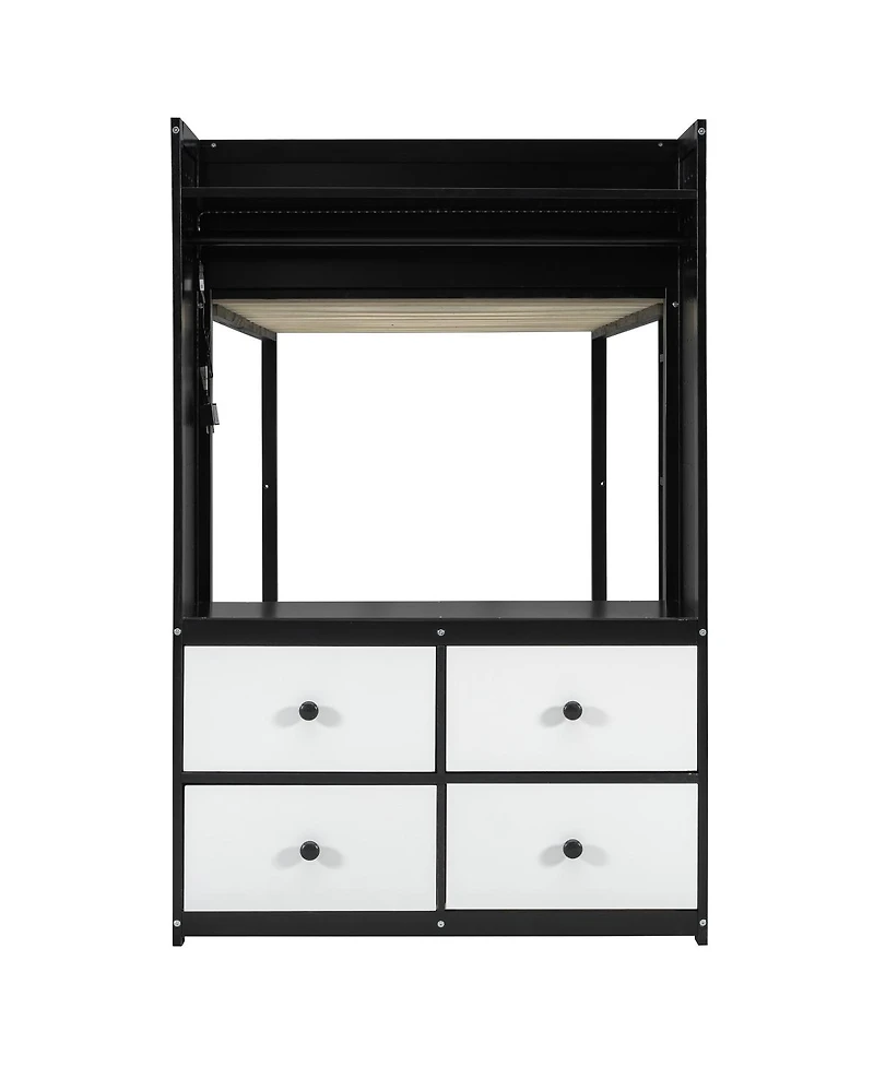 Streamdale Furniture Bunk Bed with 4 Drawers, Rail, Light, Shelves, Pegboards