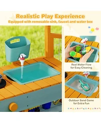 Slickblue Wooden Play Kitchen for Kids Pretend Mud Kitchen Activity Set