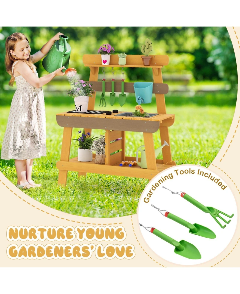 Slickblue Outdoor Kids Wooden Play Kitchen Mud Kitchen Pretend Toy Set