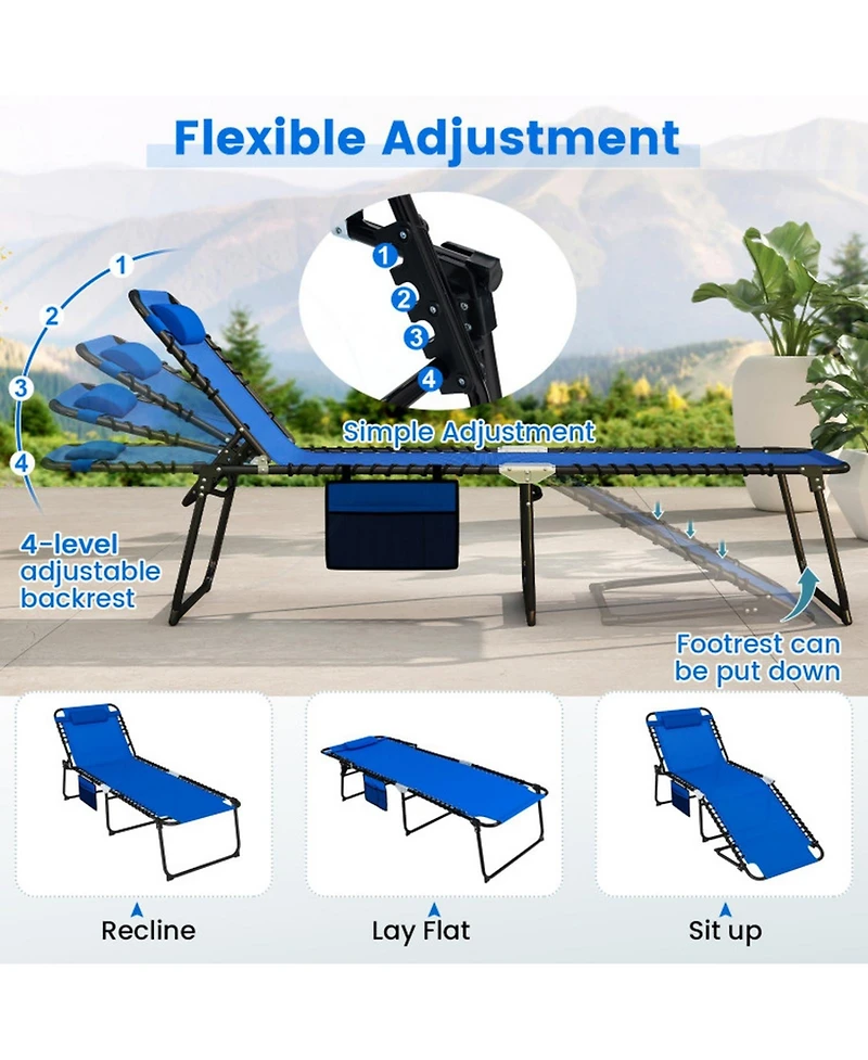 Gouun 440 lbs Capacity Folding Chaise Lounge with 4-Position Backrest and Footrest