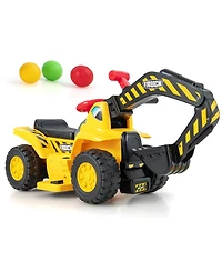 Slickblue Ride On Excavator 6V for Kids with Fun Digger and Basketball Hoop-Yellow