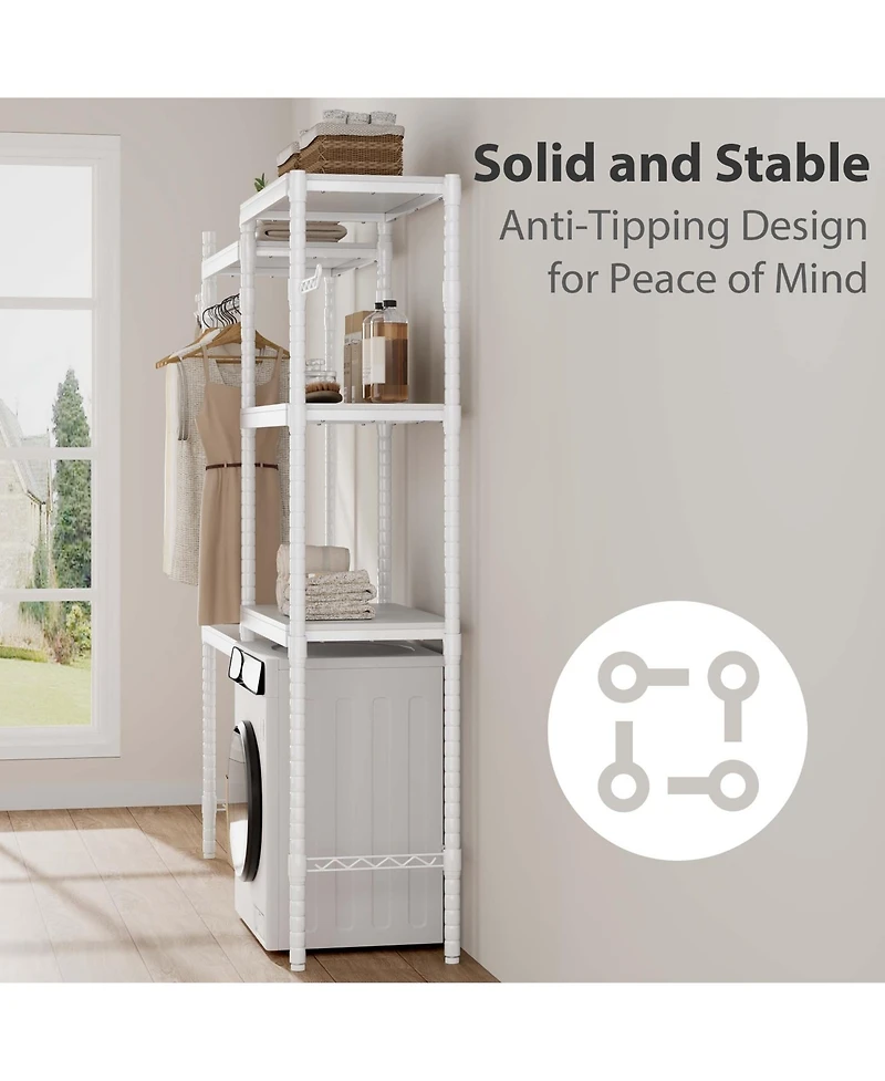 Homfan 5-Tier Over-The-Washer Shelf - Adjustable Height Laundry Organizer, for Bathroom, Room