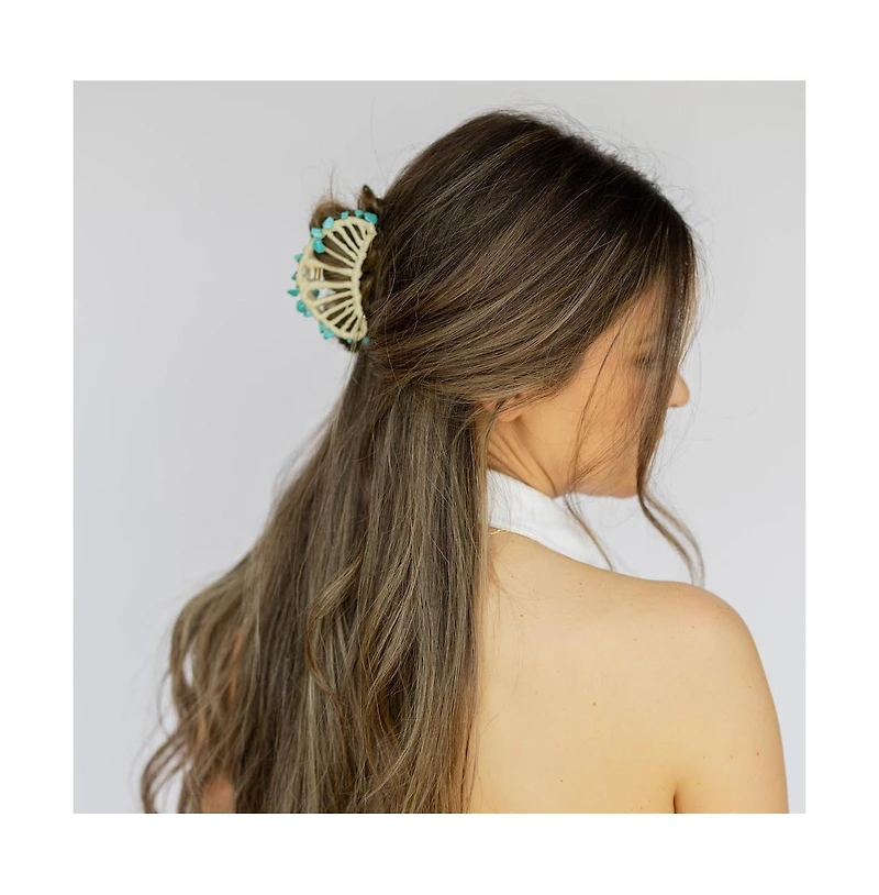Headbands of Hope Women's Raffia Seashell Hair Claw Clip - Teal