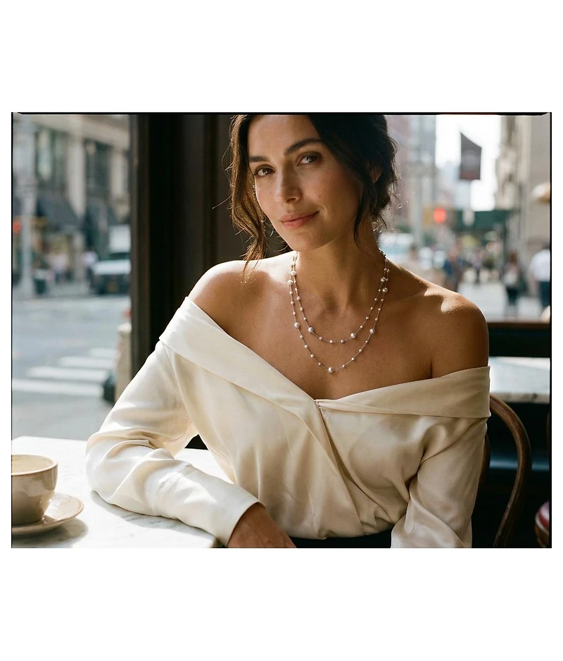 Bling Jewelry Fashion Extra Long Multi Wrap Layering Simulated White Pearl Station Chain Endless Strand Necklace 63 Inch Length