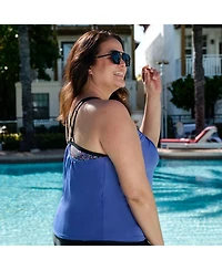 Free Country Plus Textured Mesh Side Tie Blouson Tankini Top