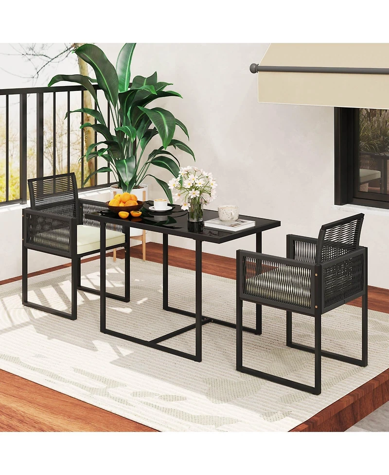 Costway 3PCS Patio Pe Wicker Furniture Set Cushioned Chairs with Folding Backrest Backyard