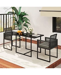 Costway 3PCS Patio Pe Wicker Furniture Set Cushioned Chairs with Folding Backrest Backyard