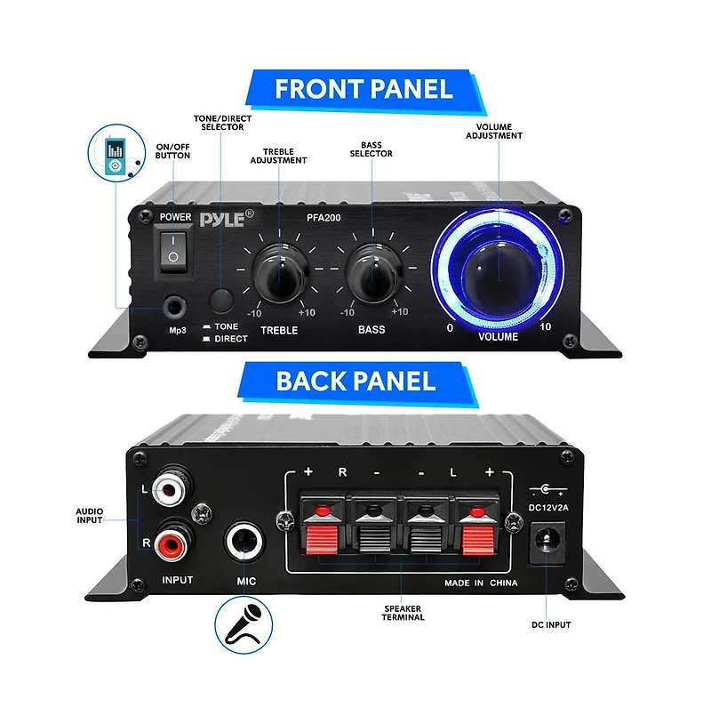 Pyle 60W Class-t Hi-Fi Audio Amplifier with Ac Adapter PFA200 - Compact Design