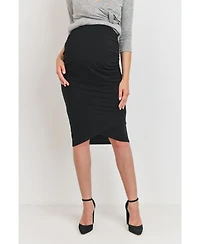 Hello Miz Maternity Ruched Slim Fit Knee-Length Skirt with Over-the-Belly Waist