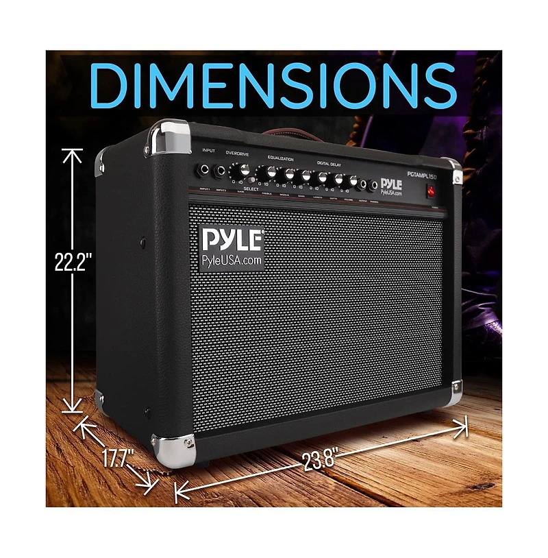 Pyle 40W Portable Electronic Guitar Amplifier with High-Definition Speaker - Lightweight Wood Construction