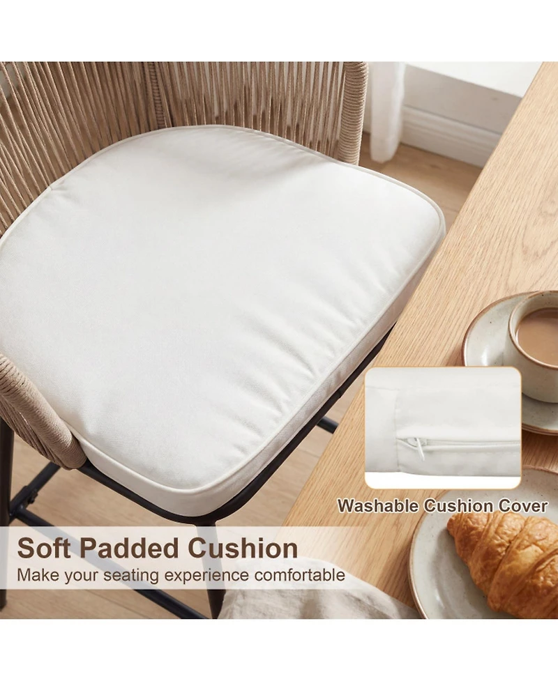 Gouun Set of 2 Bar-Height Woven Rope Patio Chairs with Cushions