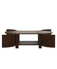 Rainsken Oval Coffee Table with Storage, Fluted Center Table with Shelves and 2 Open Doors, 47" Mid Century Modern Coffee Table for Living Room