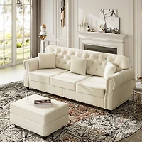 Streamdale Furniture Velvet Chesterfield Sofa with Nailhead Trim