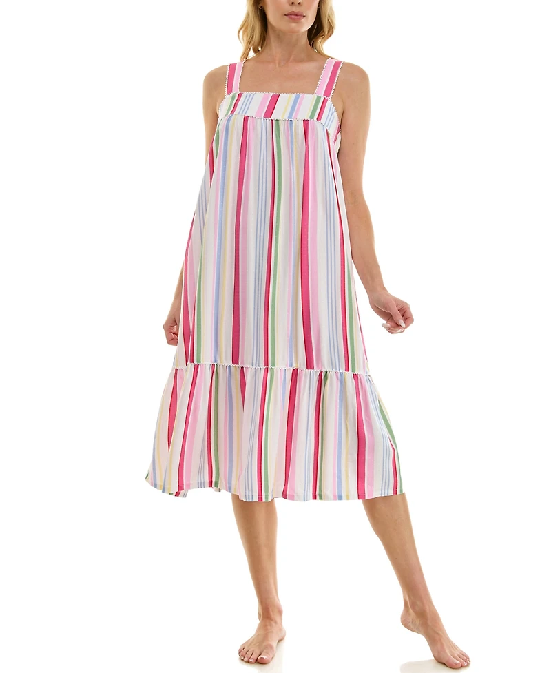 Roudelain Women's Sleeveless Square Neck Tiered Nightgown
