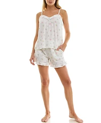 Roudelain Women's Sweetheart Neck Top and Mid-Rise Shorts, 2Pc Set