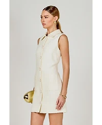 endless rose Women's Tweed Collared Mini Dress