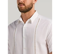 Cubavera Men's Pick Stitch Panel Short Sleeve Button-Down Shirt
