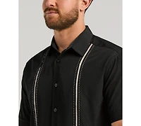 Cubavera Men's Pick Stitch Panel Short Sleeve Button-Down Shirt