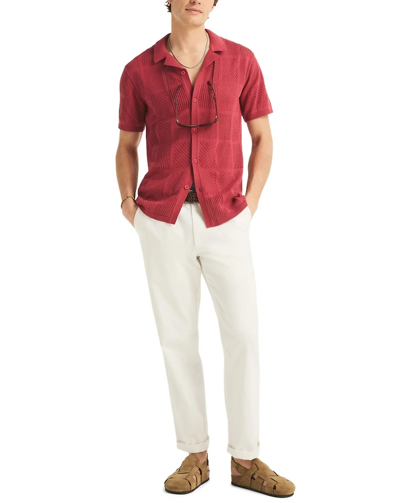 Nautica Men's Open-Stitch Classic-Fit Buttoned Polo Sweater